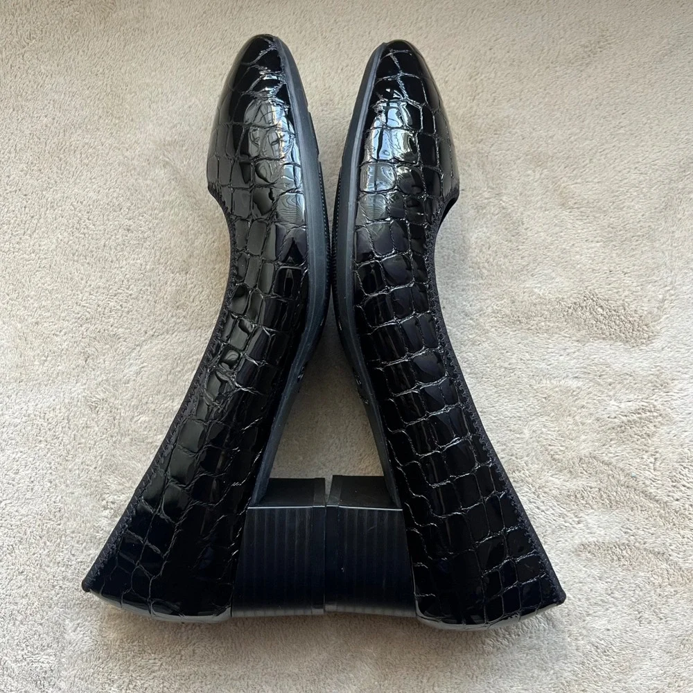 Rieker Antistress Women 7-7.5 EU 38 Black Croc Patent Leather Block Heel Pumps‎